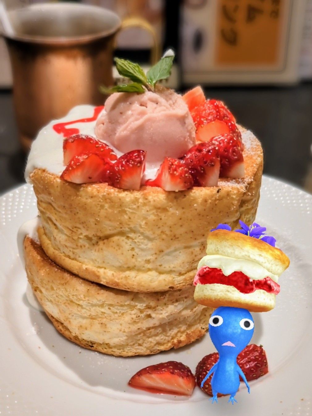 アフタヌーンティーデコの青ピクミンとパンケーキ