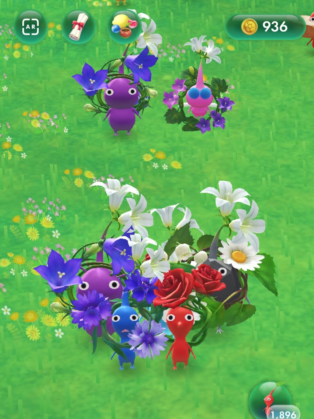 花かんむりデコの青ピクミンたち