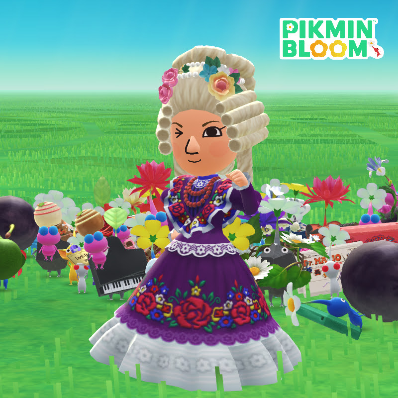 ロココ調プフウィッグ・プラチナを身に着けたMii